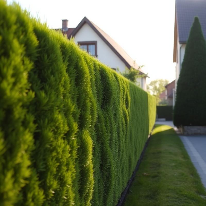 Präzise geschnittene Hecke an einem Wohnhaus